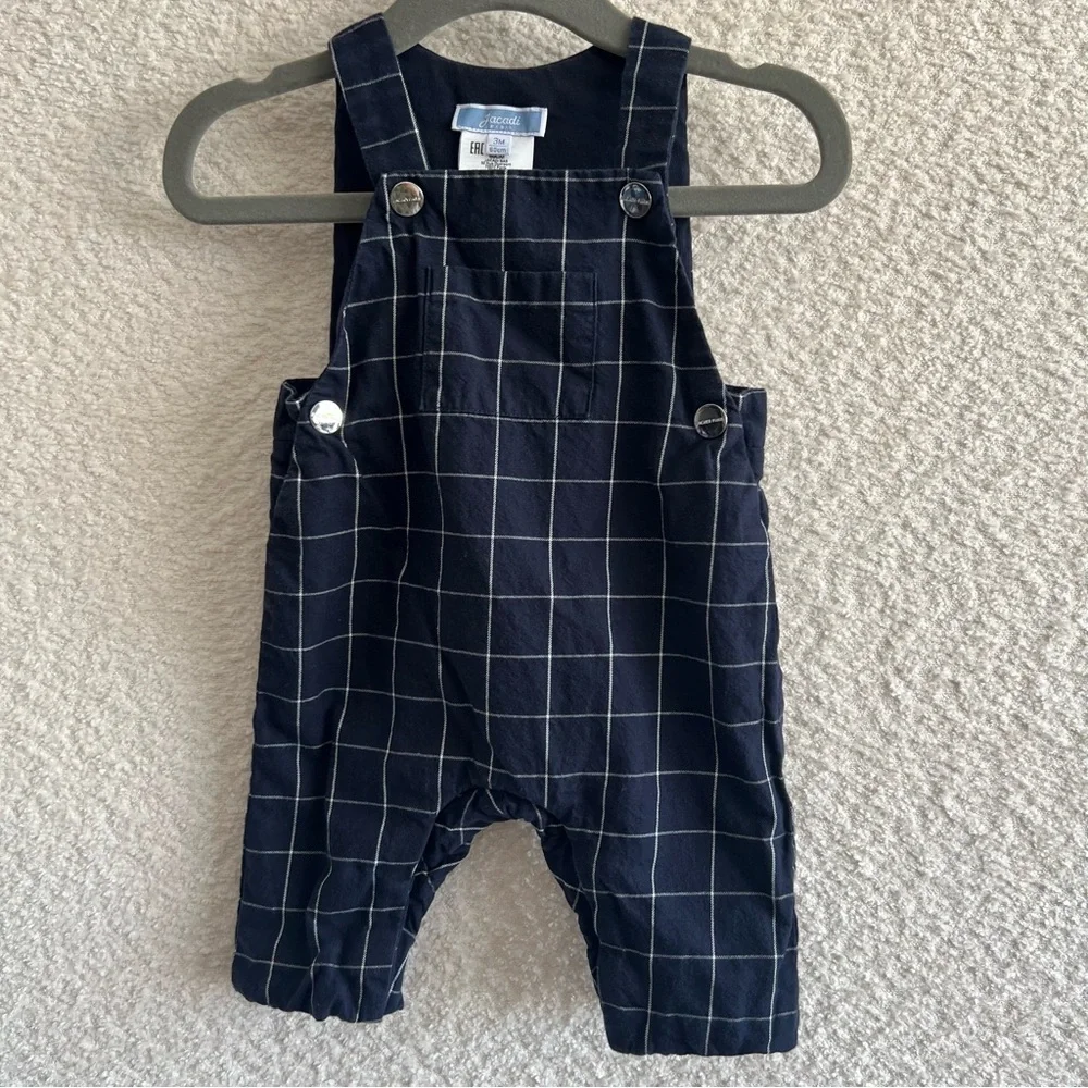 Jacadi‎ Paris One Piece Infant Blue Grid Romper 100% Cotton Size 3 Months